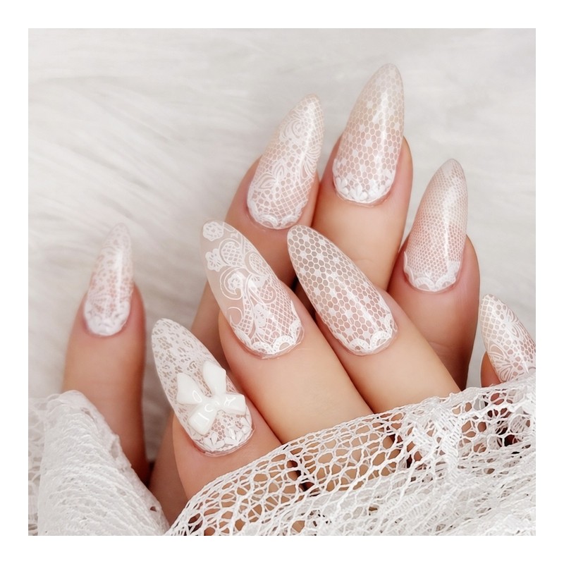 Nudie Lace Handmade Nail Tips - Oval L / 누디