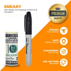 Fake Pen Diversion Safe Large Marker - Realistic Pen Diversion Safe - Hidden Secret Compartment Decoy Permanent Marker - Hide And Store Money Waterproof Storage Cash Holder Container Lock