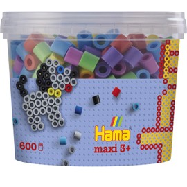 HAMA Hama Perlen 8571 Bügelperlen Dose mit ca. 600 bunten Maxi Bastelperlen mit Durchmesser 10 mm im Pastellmix, kreativer Bastelspaß für Groß und Klein, Bunt, Pastellfarben