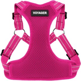 Best Pet Supplies Voyager by Arnés de Malla para Perro Totalmente Ajustable con Ribetes Reflectantes 3M, Color Fucsia (Ribete a Juego), S (Pecho 15...