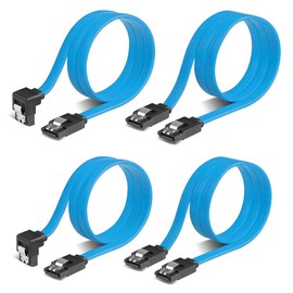 SATA 3 Cable, Serial Cable, Set of 4 (Straight + Bottom L), Serial ATA 3 Cable, Shedding Prevention, Ideal for Hard Disk/Optical Drives, Latched, 50cm Hard Drive, SSD, S-ATA III, Data Code (Blue)