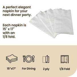 2 Ply Premium Dinner Napkin 1/8 Fold (Package of 600ct) 15" x 17"