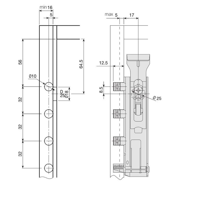 Evotrade Adjustable Invisible Hook for Furniture DIN 68840 + Wall
