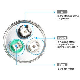 45+5μf ±5% 45/5 MFD 370/440 VAC 50/60Hz CBB65 Dual Run Start Round Capacitor for Condenser Straight Cool, AC Unit Fan Motor Start, Heat Pump, Air Conditioner, Pool Pump