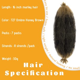 Marley Twist Braiding Hair 16 Inch Springy Afro Twist Hair 7 Packs Pre Fluffed Spring Twist Hair Ombre Blonde Kinky Twist Hair for Braiding Synthetic Curly Braiding Hair Extensions (16 Inch,T27)