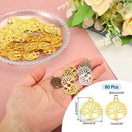 [PATIKIL] 80pcs Tree Beads Decoration Alloy Tree of Life Decoration Pendant for Women Necklace Earrings Bracelet Jewelry Making and DIY Craft Dark Bronze 0.9x0.8