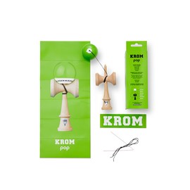KROM - Kendama Toy POP LOL Lime Green - High Wood Quality - Extra Strong - for Beginner and Pro - Gift Pack : Extra String + Stickers