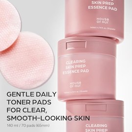 House of Hur Clearing Skin Prep Essence Pads (70ct / 140ml) - Fungal Acne Safe AHA BHA PHA Exfoliating Toner Pads with Red Beet Extract | Korean Skincare