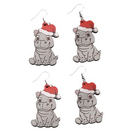 AOVNA 2 Pairs Christmas Wooden Earrings Cute Santa Hippo Christmas Earrings Dangle Drop Holiday Earrings for Girls Women Christmas Jewelry Gifts