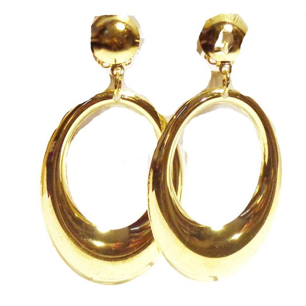 Clip on Earrings Gold Tone Clip Earrings Oval Hoop Earrings