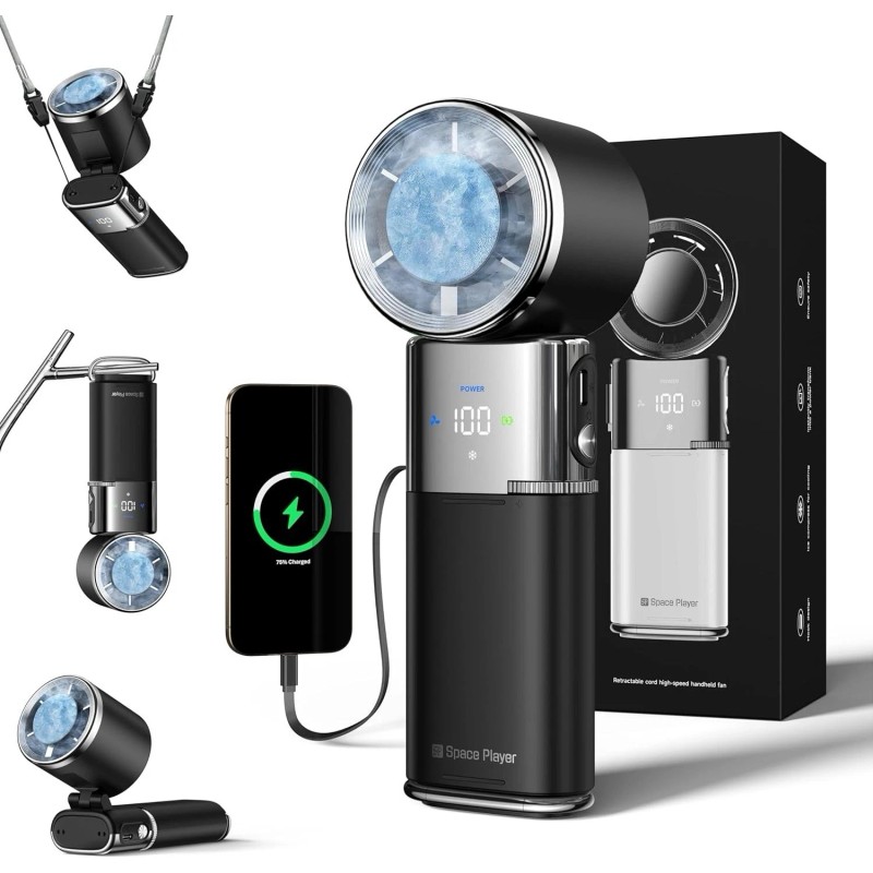 Portable Handheld Turbo Fan with Ice Cooling, 9000mAh Rechargeable 100Speed