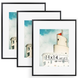 FLYJOE 11x14 Picture Frame | 11x14 Metal Picture Frame With Mat For 8x10 | 11x14 Frame Aluminum | Plexiglass And Hanging Hardware Included | 11 x 14 Picture Frame | Set of 3, Black