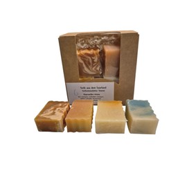 NEU*Haar Seifen Minis, ideal als Probe,Bier-Lemongras, Melisse Calendula, Lindenblüte Lemongras, Birkenextrakt in Geschenkkarton