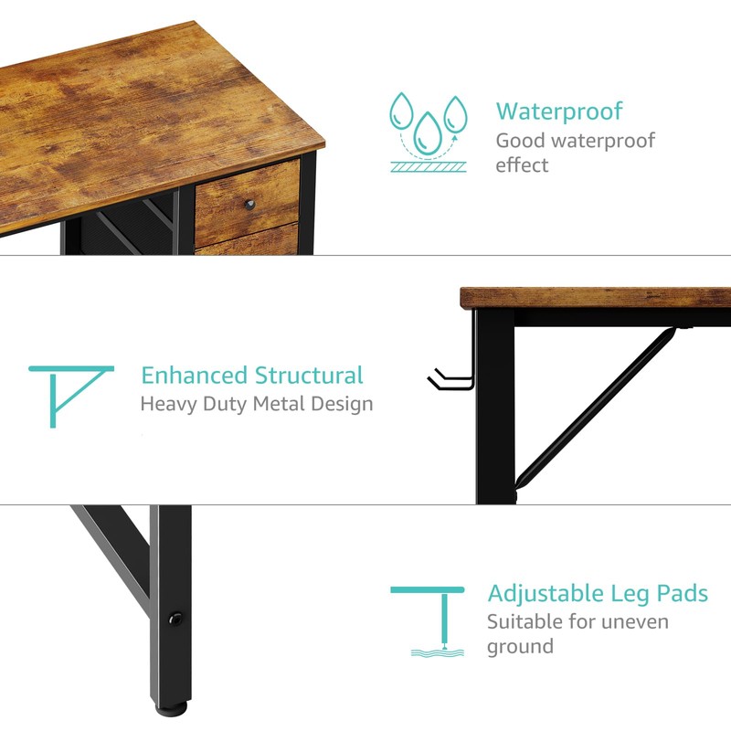 Lufeiya 47 inch Computer Desk with 4 Drawers, Writing Work