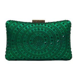 Crystal Box Clutch Rhinestone Handbags For Women Party Purse Wedding Evening Bag, Green