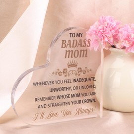 Heart Shaped Acrylic Plaque, Gift from Daughter to Mom, Birthday Gift for Mom, Crown Design, Expressive 'i Love You' Make It a Thoughtful Mom Gift