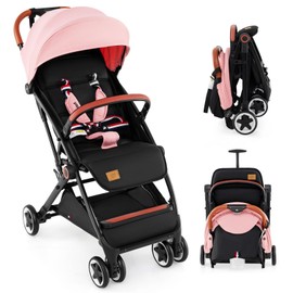 HOMGX Lightweight Baby Stroller, Compact Travel Stroller w/Ergonomic Seat, Spacious Basket, Adjustable Backrest, Oversized Canopy, Infant & Toddler Umbrella Stroller for Airplane, Travel (Pink)