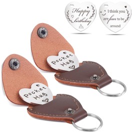 Biunnru Pocket Keychain Inspirational Double Sided Keyring Leather Token Distance Embrace Motivational Gift for Men Women, Silver, 2.67*1.8in