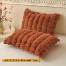 LIFEREVO 2 Pieces Fluffy Faux Rabbit Fur Pillow Cases, Luxury Plush Shaggy Bubble Pillowcases Standard Size with Zipper, Furry Fuzzy Long Pillow Shams Adult Girls Kids Teens 50x75 cm, Burnt Orange