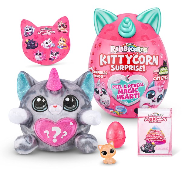 Rainbocorns Kittycorn Surprise Series 1 (American Shorthair) by ZURU, Collectible Plush Stuffed Animal, Surprise Egg, Sticker Pack, Jelly Slime Poop, Ages 3+ for Girls, Children