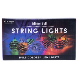 Fizz Creations Disco Mirror Ball String Lights. 67 Inch Length of Dazzling Mirror Balls. Includes 10 Vibrant Multi-Colored LED Lights. Battery Operated. Disco Party Decorations.
