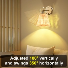 Frideko Rattan Rechargeable Battery Operated Wall Sconces Set of Two with Remote, 3 Colors Dimmable Wireless Wall Light, 5200mAh Indoor Wall Lamp with 4 Timer, Boho Sconces Wall Lighting for Bedroom