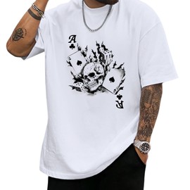 Migxsaf Skull Shirts for Men Oversized Vintage Graphic Tees Y2k Emo Goth Skeleton Gothic Grunge Aesthetic Shirt Streetwear(White,M)