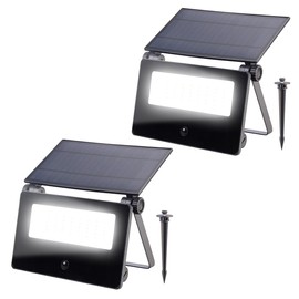 Luminea LED Außenleuchten Solar: 2er-Set Solar-LED-Gartenstrahler, PIR-Sensor, 1.300 lm, 2x 1.800 mAh (Solar Garten Strahler Erdspieß, Solar Gärten Lampen Erdspieße)