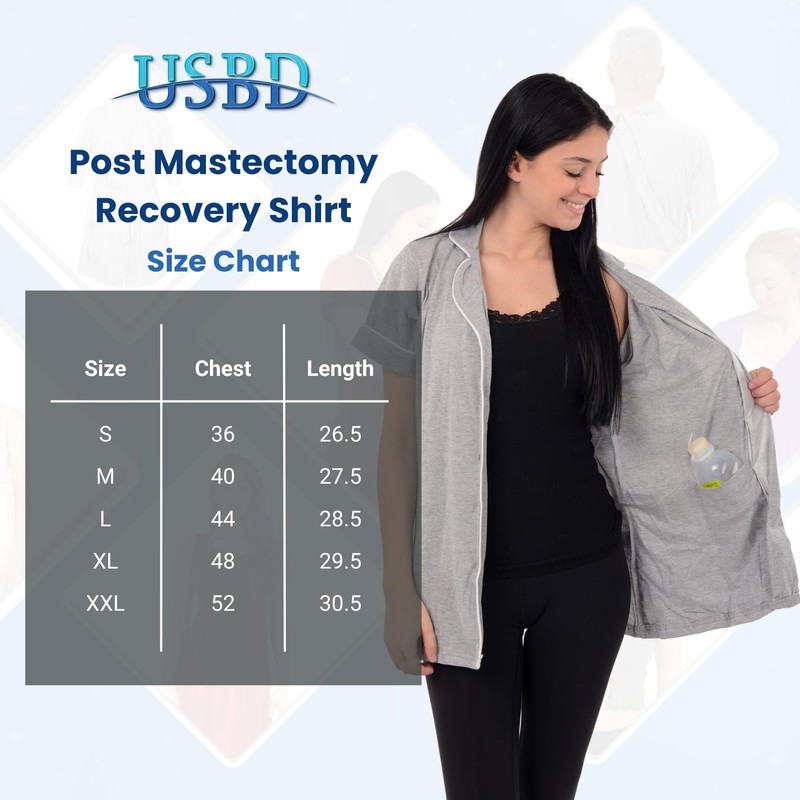 USBD Post Mastectomy Surgery Recovery Shirt Lapel Collar with Drain