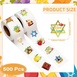 Luvsweets Happy Sukkot Decorations Stickers - 1000Pcs Jewish Sukkah Decor Stickers in 2 Rolls, Self Adhesive Decal for Sukkot Sukkah Party Favor Supplies Gifts, 16 Designs