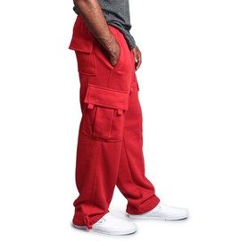 G-Style USA Men's Solid Fleece Heavyweight Cargo Pants FL77 - Red - 2X-Large