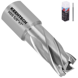 KEENTECH HSS Annular Cutter,5/8 Inch Diameter x 1 Inch Depth, 3/4 Inch Weldon Shank (2 Flat), M2AL High Speed Steel Mag Drill Bit with 1/4" x 3" Pilot Pin for Stainless Steel, Cast Iron, Alloy