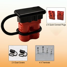 2 Pack 175AMP Battery Quick Connect Disconnect Kit - 1/0 AWG Wire Harness Plug Set for Winch, RV, Truck, Car, ATV, Motor - Heavy Duty Power Connector with Cables (Red)