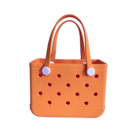 GBB Rubber Tote Bag Small Beach Bag Waterproof Outdoor Tote Bag Washable Tote Portable Travel Bag Open Handbag for Daily (Orange)