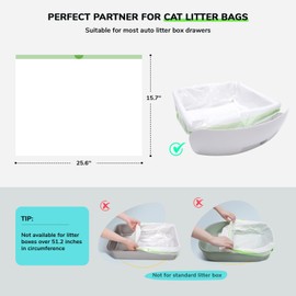 Bilibara 65 Count Drawstring Cat Litter Bags for Most Auto Self-Cleaning Litter Box, Extra Thick Pet Litter Drawer Liners Replacement, Durable Cat Waste Bags, Unscented, 25.6'' W x 15.7'' H