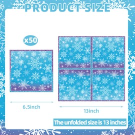 50 Count Snowflake Winterland Paper Napkins, Disposable Snow Party Napkins for Christmas Dinner, Winter Birthday Gatherings, Baby Shower, Snow-Themed Table Decorations