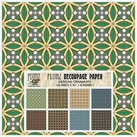 Decoupage Paper Pack (24 Sheets 6"x6") Medieval Ornaments FLONZ Vintage Styled Paper for Decoupage, Craft and Scrapbooking