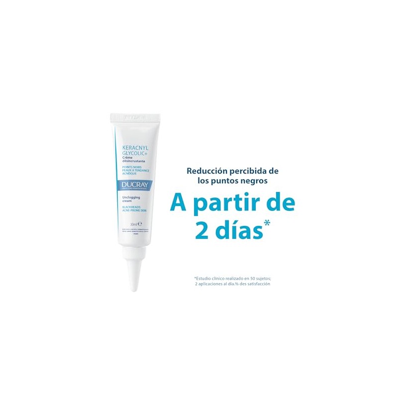 DUCRAY, Keracnyl Glycolic Crema Desincrustante, Disminuye Imperfecciones y Puntos Negros,