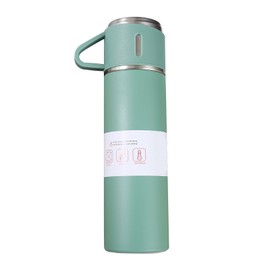 500ml Stainless Steel Vacuum Flask Set Portable Insulated Bottle with 3 Lids for Outdoor Travel Green