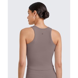 G4Free Yoga Tank Tops for Women with Built in Bras Racerback Longline Sports Bra Removable Pads Summer Clothes for Workout Running (Taupe,XL)