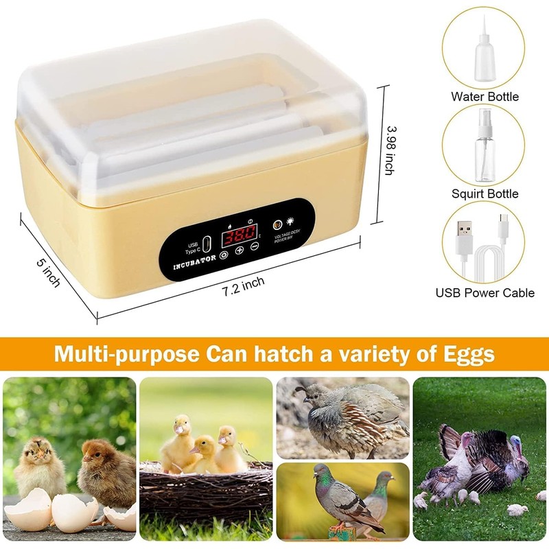 Chicken Egg Incubator, Automatic Egg Hatching Incubator,4-6 Mini Eggs Poultry