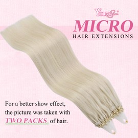 YoungSee Micro Ring Hair Extensions Platinum Blonde Micro Beads Hair Extensions Real Hair Blonde Microloop Hair Extensions Real Human Hair Blonde Micro Tips Hair Extensions Cold Fusion 14inch 50s 50g
