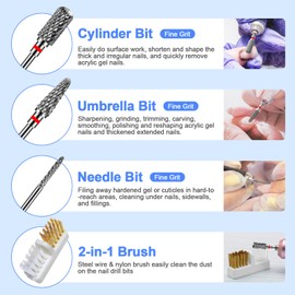 ANRUI Pack of 3 Nail Cutter Attachments, Tungsten Carbide Nail Cutter Bits for Removing Acrylic Nails, Gel Nails, Cuticles, 2.35 mm Universal Shank Size Cutter Attachments, Grinding Heads, Manicure,