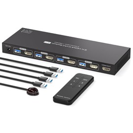 4K 144Hz HDMI KVM Switch 4 Computers HDMI USB3.0 8K@60Hz for 4 Computers Share 1 Monitor and one Set of Keyboard Mouse Power Adapter and Remote Control are Included