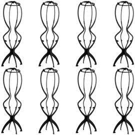 SEUNMUK Wig Stand, 50 x 5 x 17.5 cm High, Wig Stand, Black, Removable Wig Head Tripod for Displaying and Organizing Wigs, Pack of 8