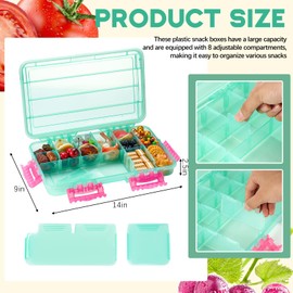 2 Pcs Large Snack Box Containers Waterproof Charcuterie Tackle Box, 17 Adjustable Compartments, 14 x 9 Inch Meal Prep Container Tray with Lid for Travel, Beach, Parties & Tailgating, Dishwasher Safe