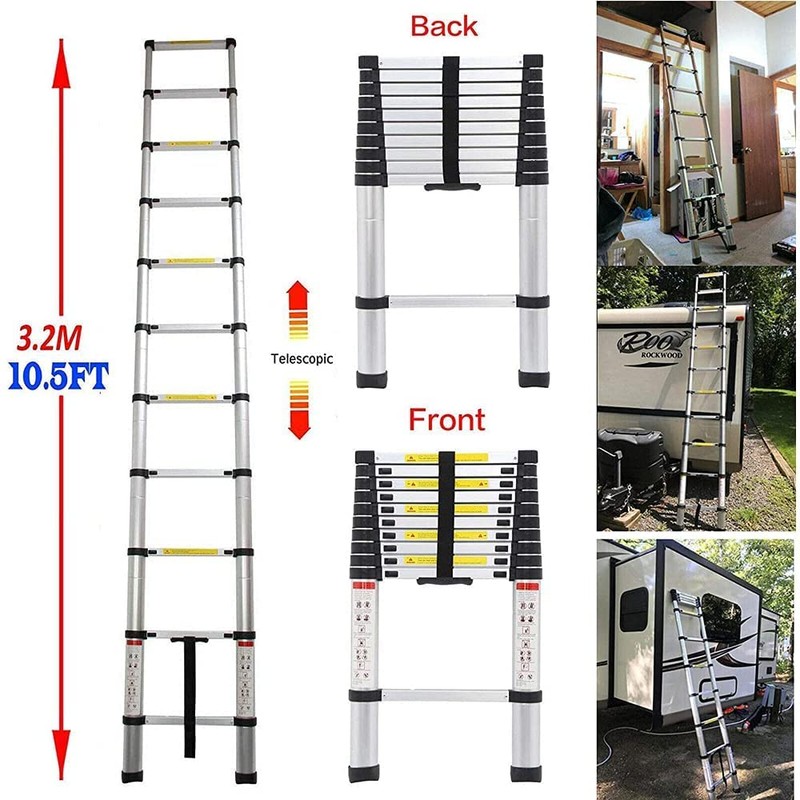 10.5FT Aluminium Telescoping Ladder Attic Ladder Pull Down Telescoping Loft