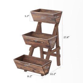PULIJIAJU 3-Tier Wooden Vertical Raised Garden Bed with Legs, Tiered Planter Box, Vertical Garden Planter,Wood Plant Stand Wood Flower Rack for Patio, Balcony, Freestanding. (Carbonized-Small)
