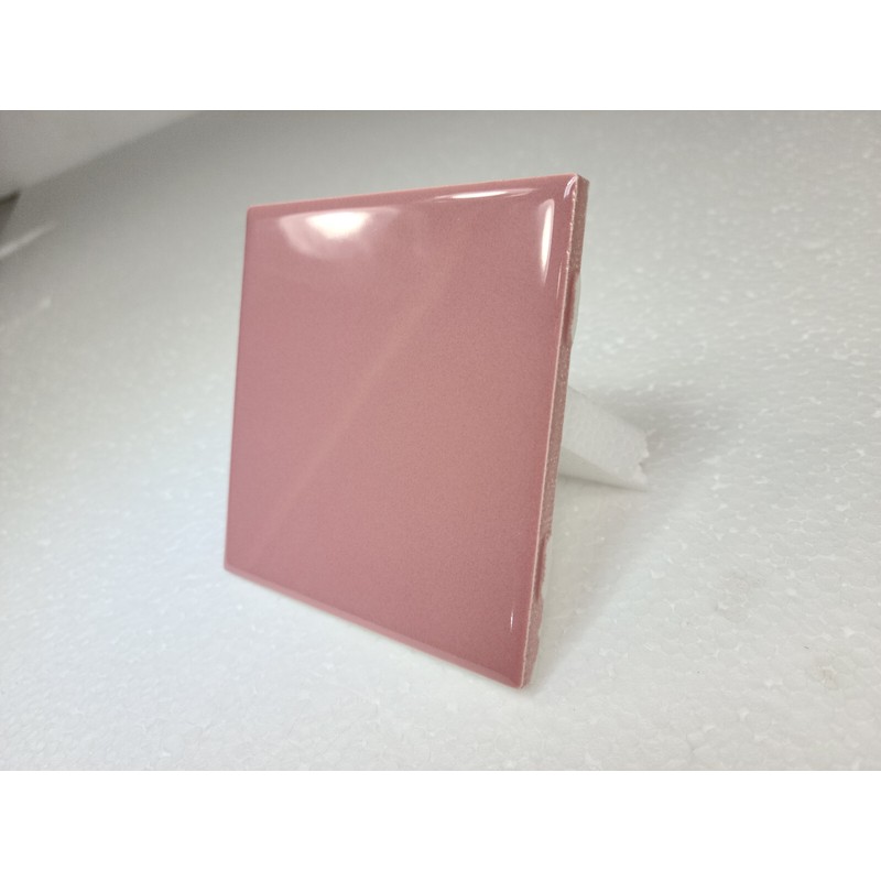 Carnation Pink Ceramic Tile 4.25 in Subway Square Mid Century