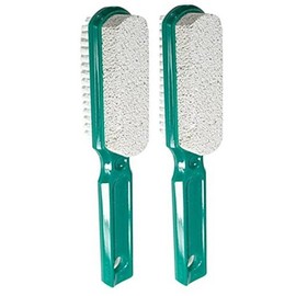 Two Sided Foot Scrubber with Handle: Pumice Stone Smoother & Bristle Brush Foot Exfoliator Green, 2 Pack